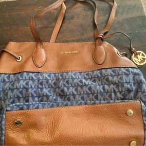 Michael Kors denim and leather large satchel.